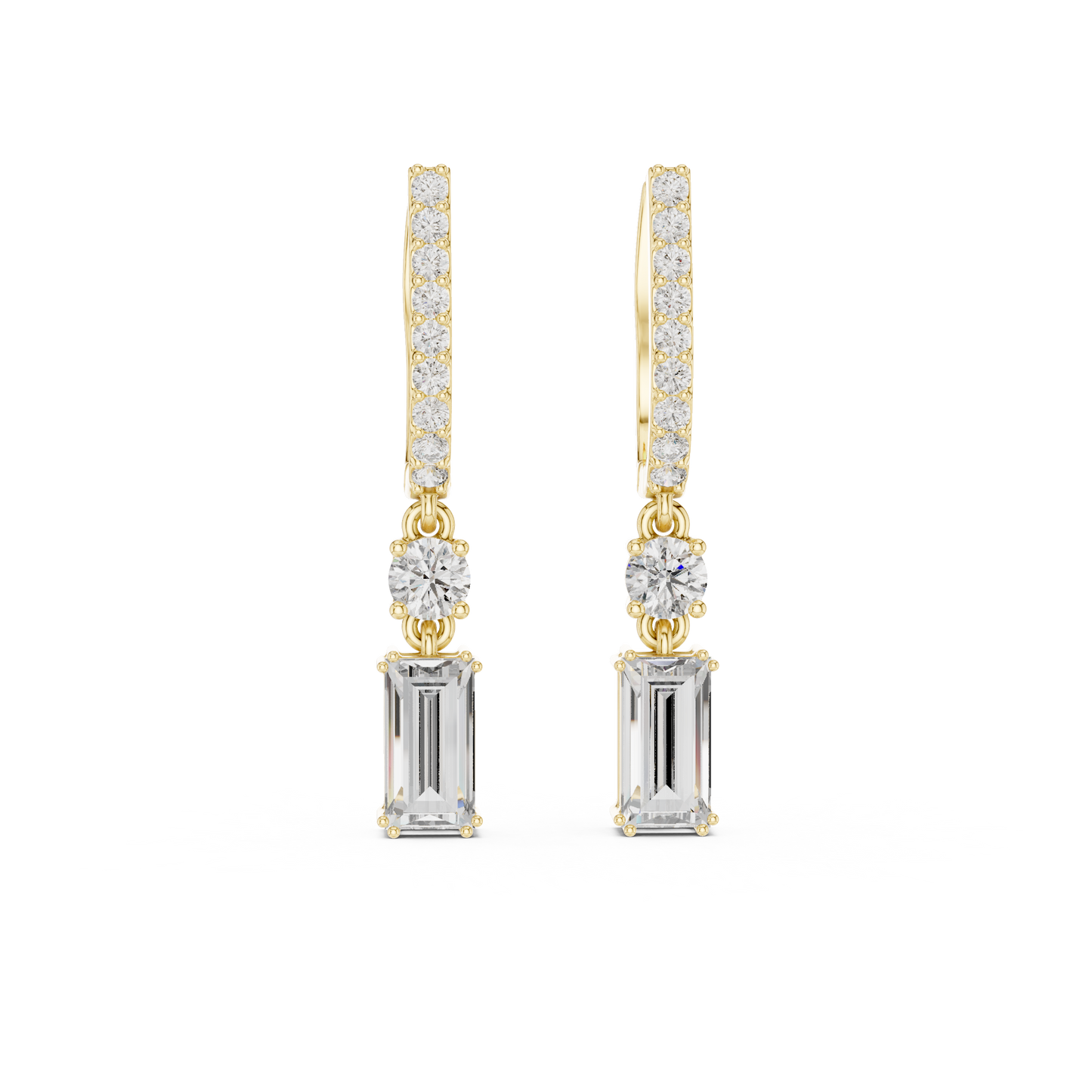 Emerald Cut Diamond Drop Hoop Earrings 1 CTW