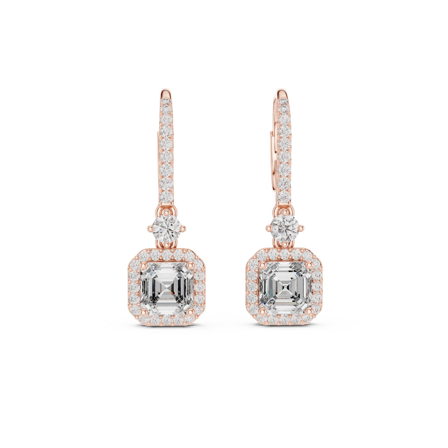 Square Halo Asscher Cut Diamond Dangle Earrings 2.6 CTW