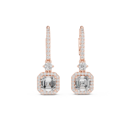 Square Halo Asscher Cut Diamond Dangle Earrings 2.6 CTW