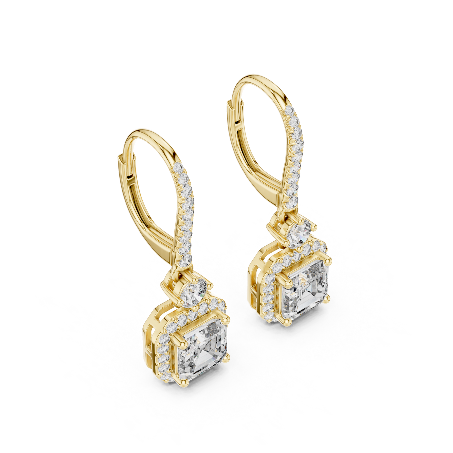 Square Halo Asscher Cut Diamond Dangle Earrings 2.6 CTW