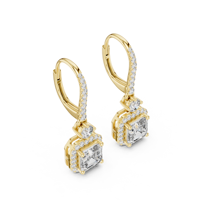Square Halo Asscher Cut Diamond Dangle Earrings 2.6 CTW