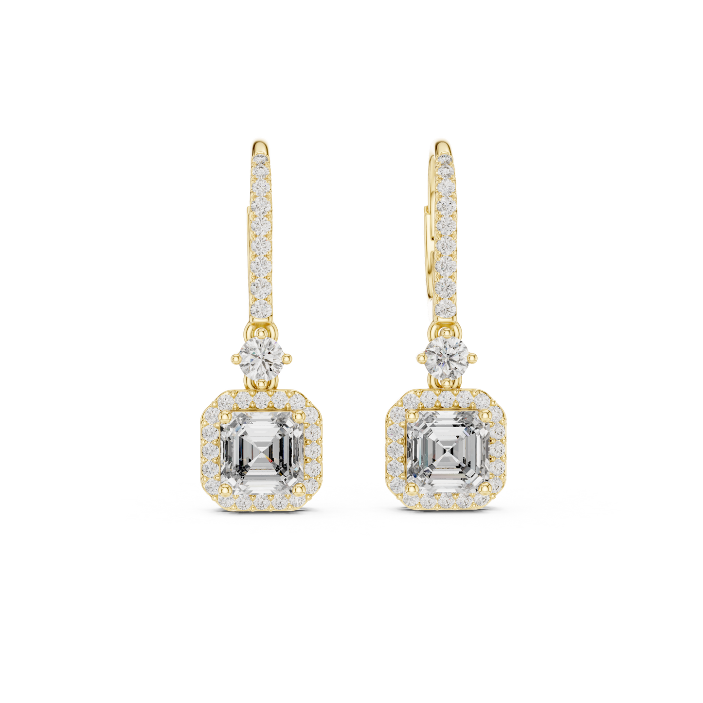 Square Halo Asscher Cut Diamond Dangle Earrings 2.6 CTW