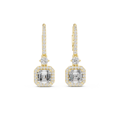 Square Halo Asscher Cut Diamond Dangle Earrings 2.6 CTW