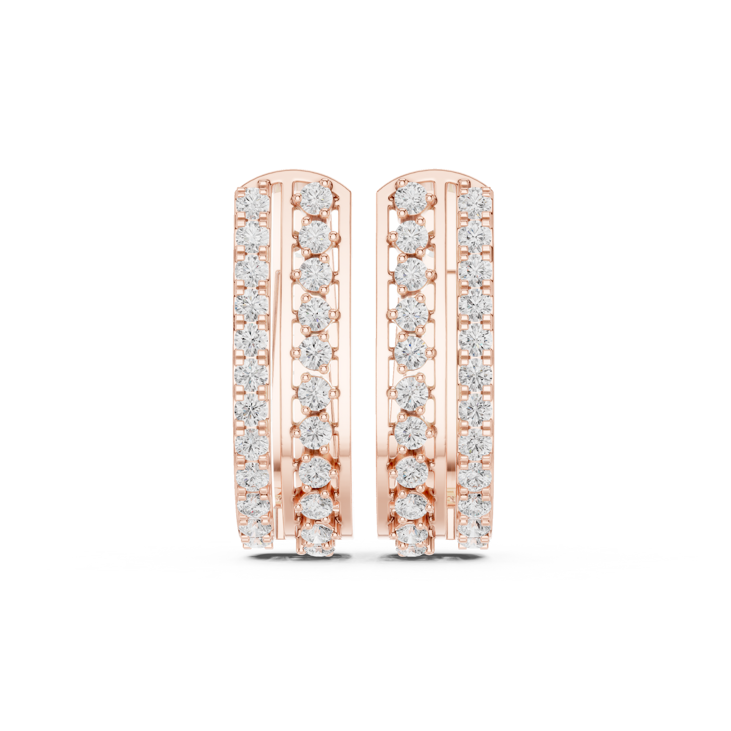 Classic Two Row Pave Set Diamond Hoop Earrings 0.6 CTW