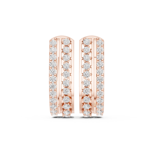 Classic Two Row Pave Set Diamond Hoop Earrings 0.6 CTW
