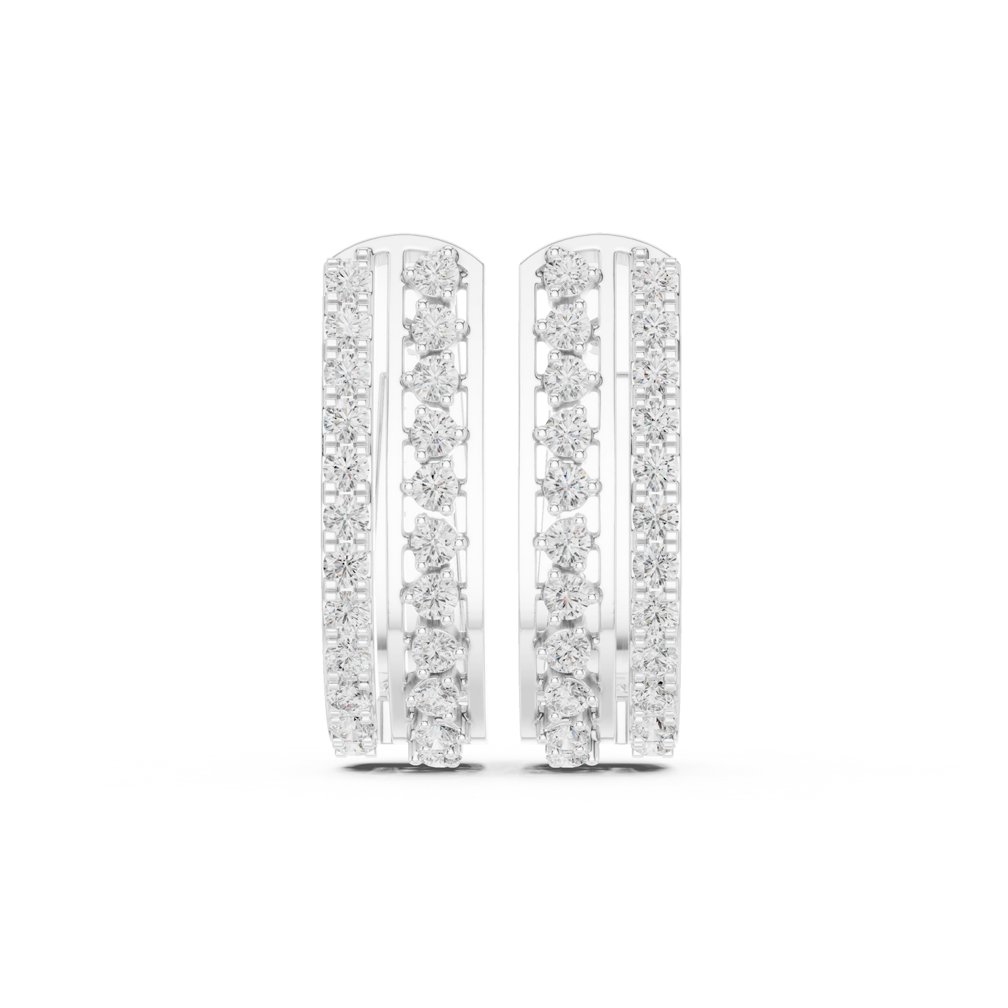 Classic Two Row Pave Set Diamond Hoop Earrings 0.6 CTW