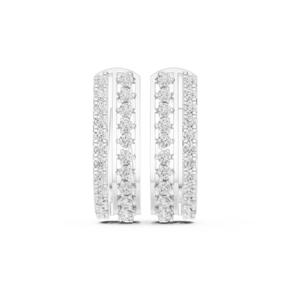 Classic Two Row Pave Set Diamond Hoop Earrings 0.6 CTW