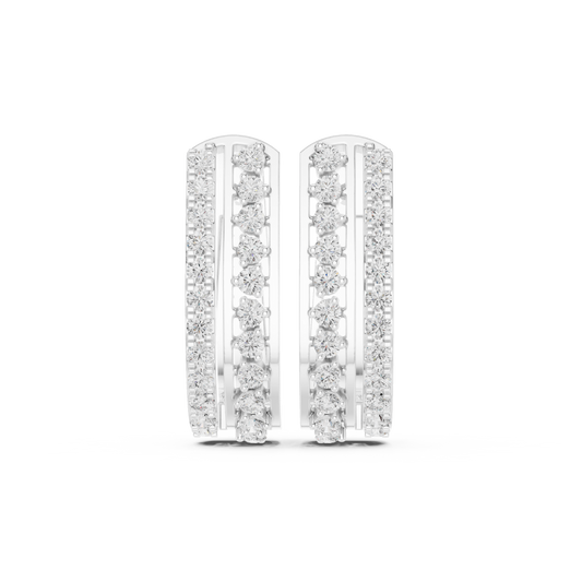Classic Two Row Pave Set Diamond Hoop Earrings 0.6 CTW