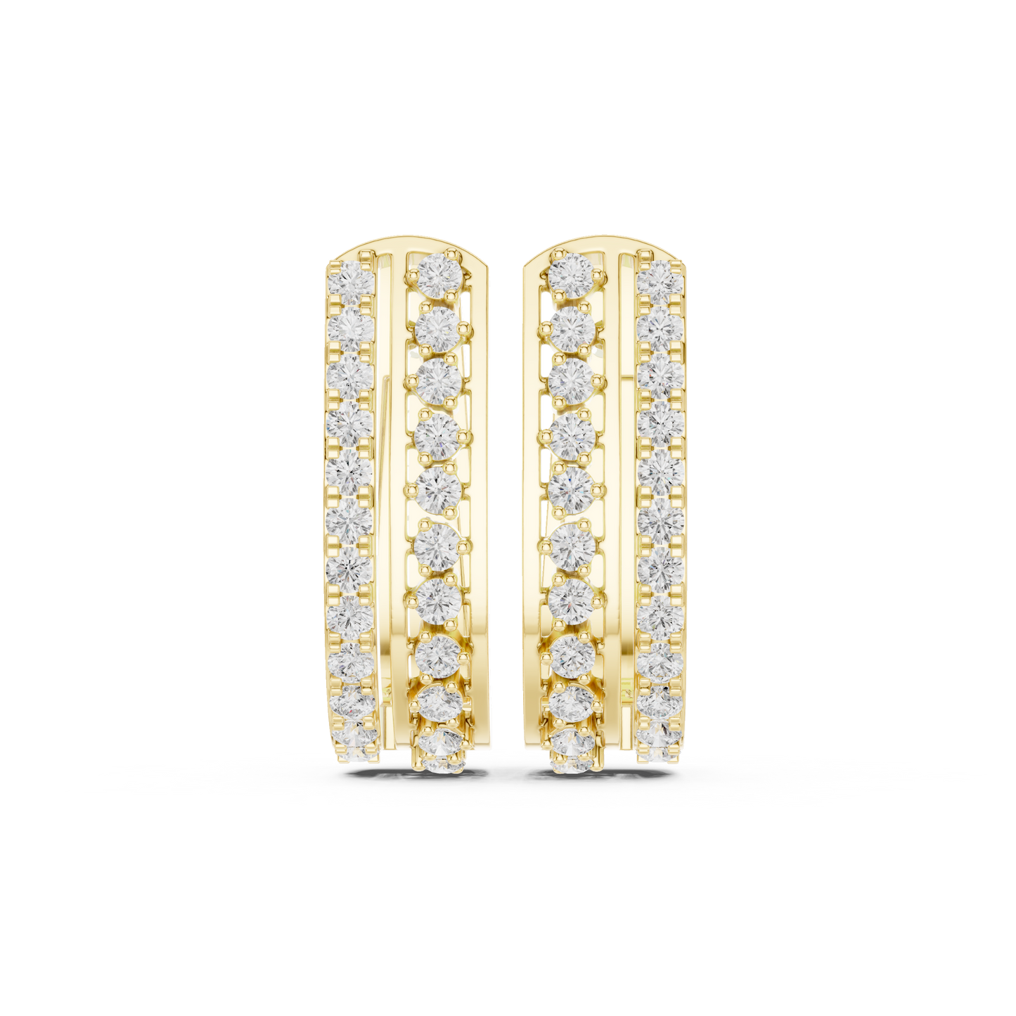 Classic Two Row Pave Set Diamond Hoop Earrings 0.6 CTW