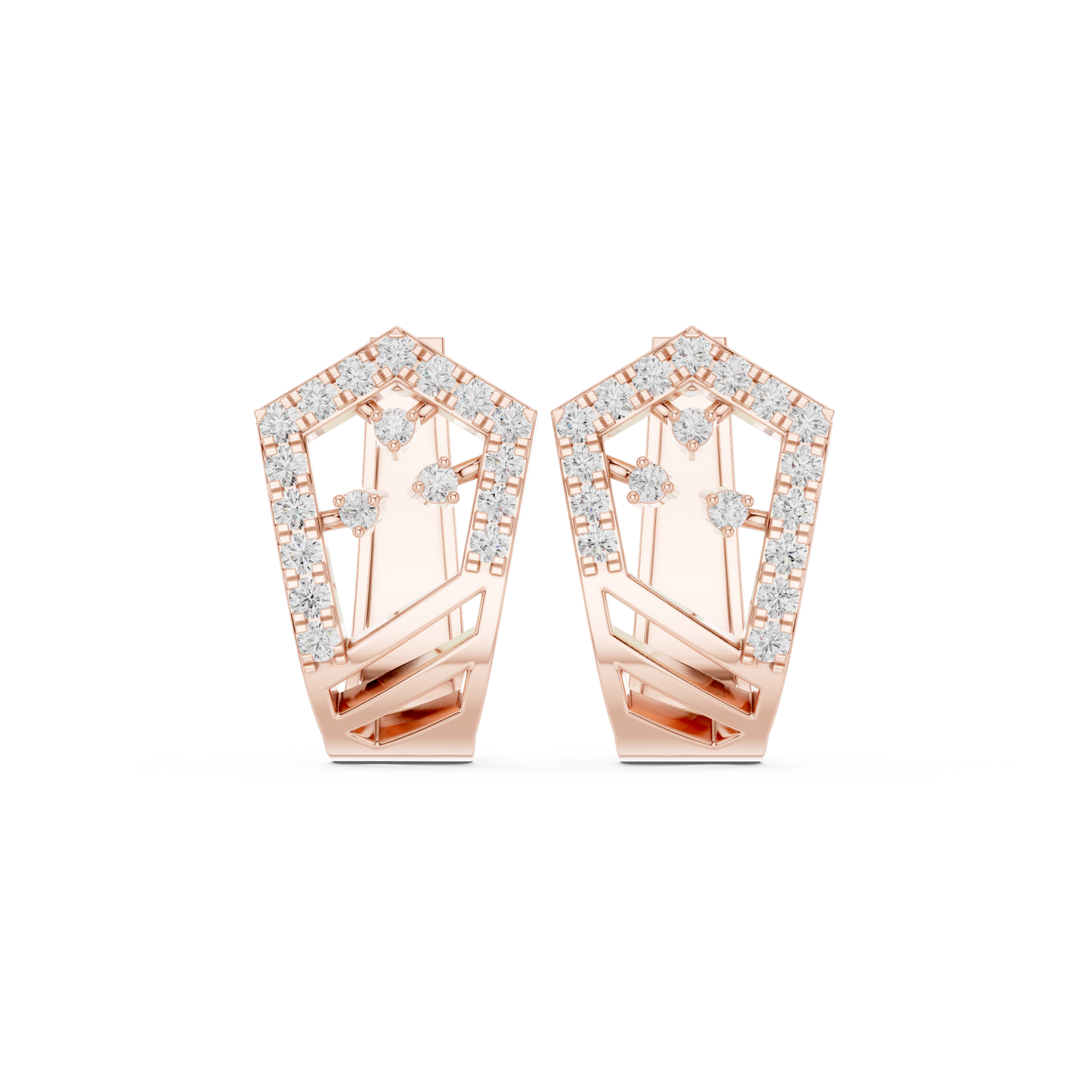 Modern Angular Pave Diamond Statement Huggies 0.5 CTW
