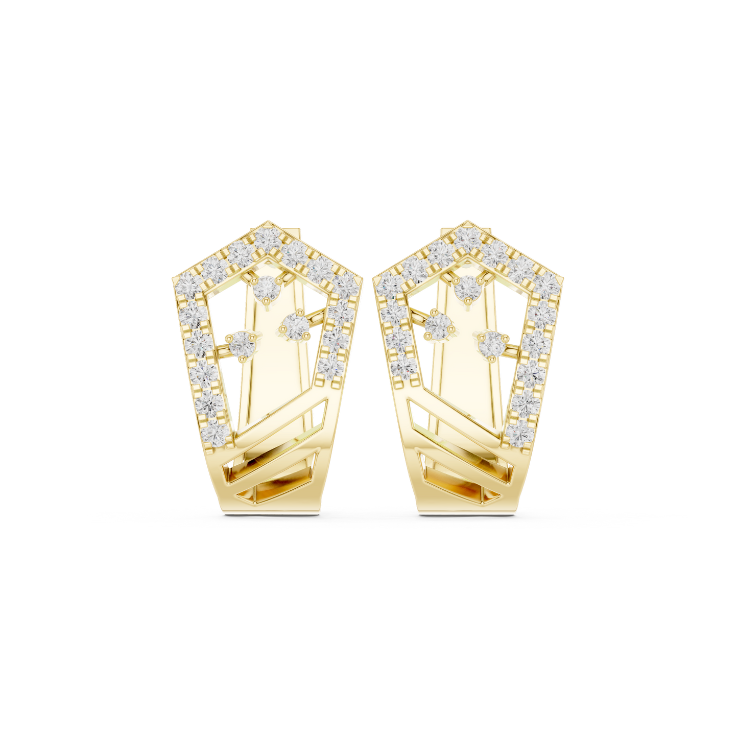 Modern Angular Pave Diamond Statement Huggies 0.5 CTW