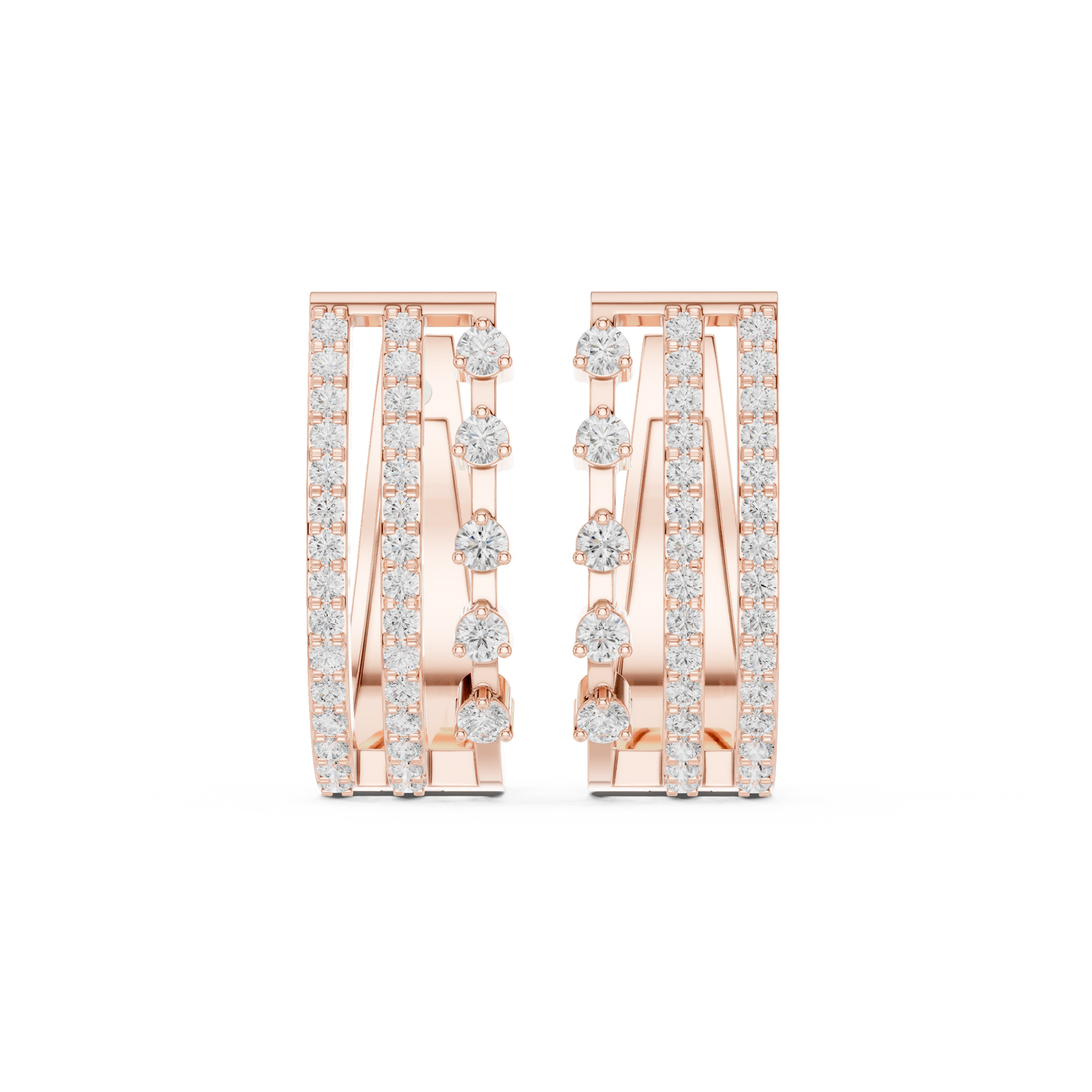Triple Row Pave Diamond Huggie Earrings 0.5 CTW