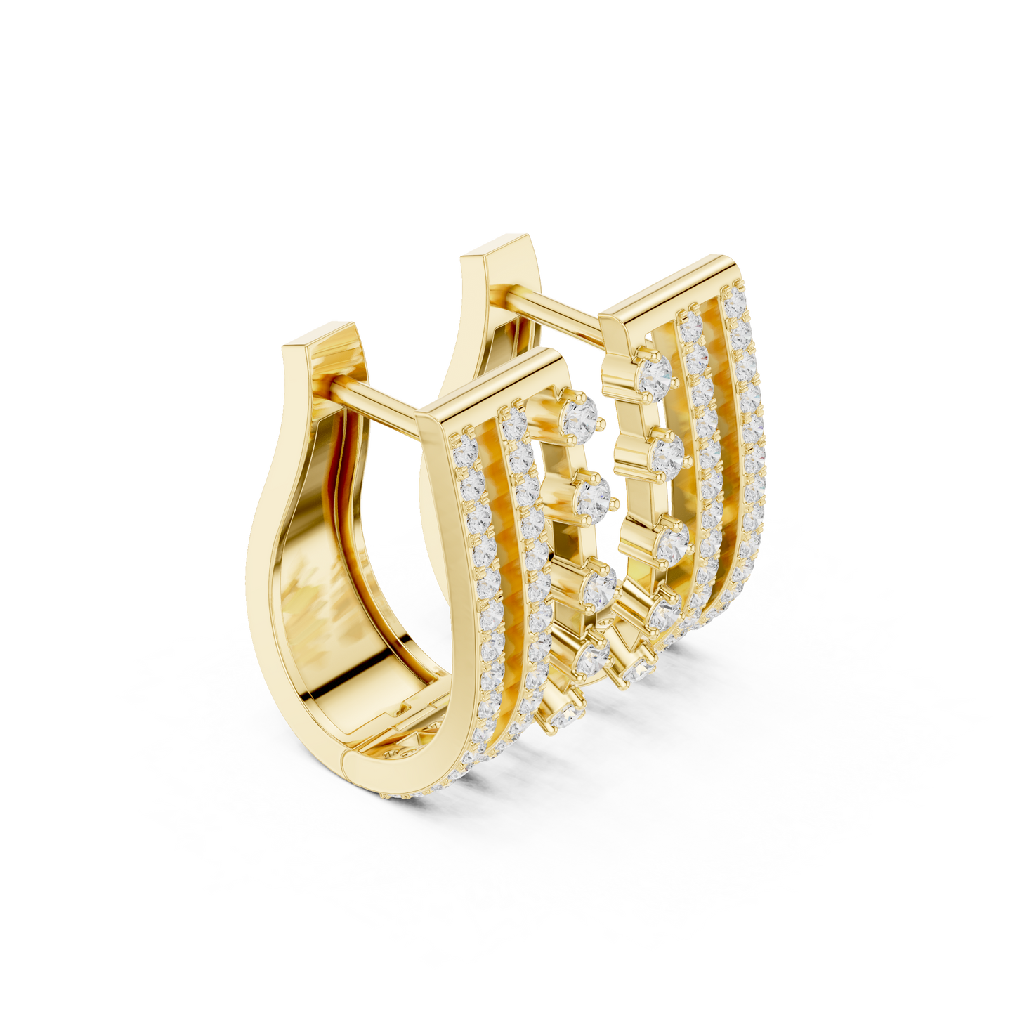 Triple Row Pave Diamond Huggie Earrings 0.5 CTW