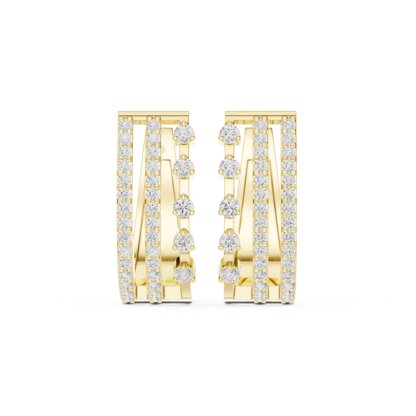 Triple Row Pave Diamond Huggie Earrings 0.5 CTW
