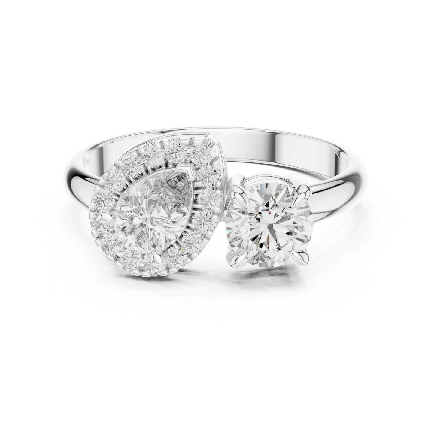 Pear Halo And Round Toi Et Moi Engagement Ring 1.15 CTW