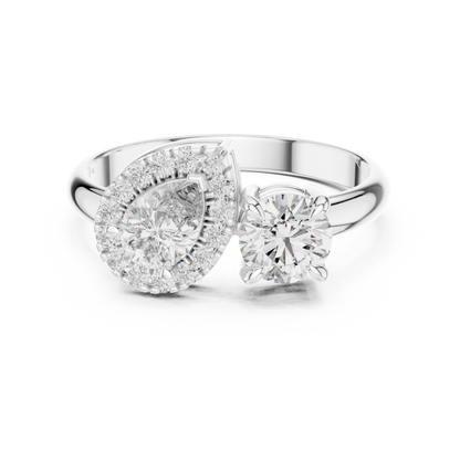 Pear Halo And Round Toi Et Moi Engagement Ring 1.15 CTW