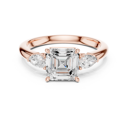 Asscher Cut Three Stone Diamond Engagement Ring 2.5 CTW