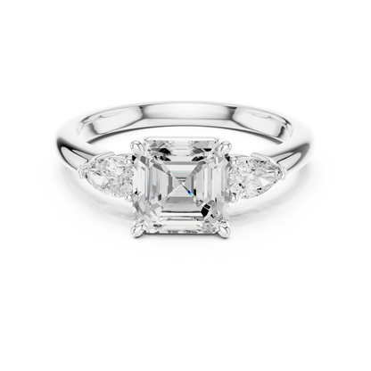 Asscher Cut Three Stone Diamond Engagement Ring 2.5 CTW