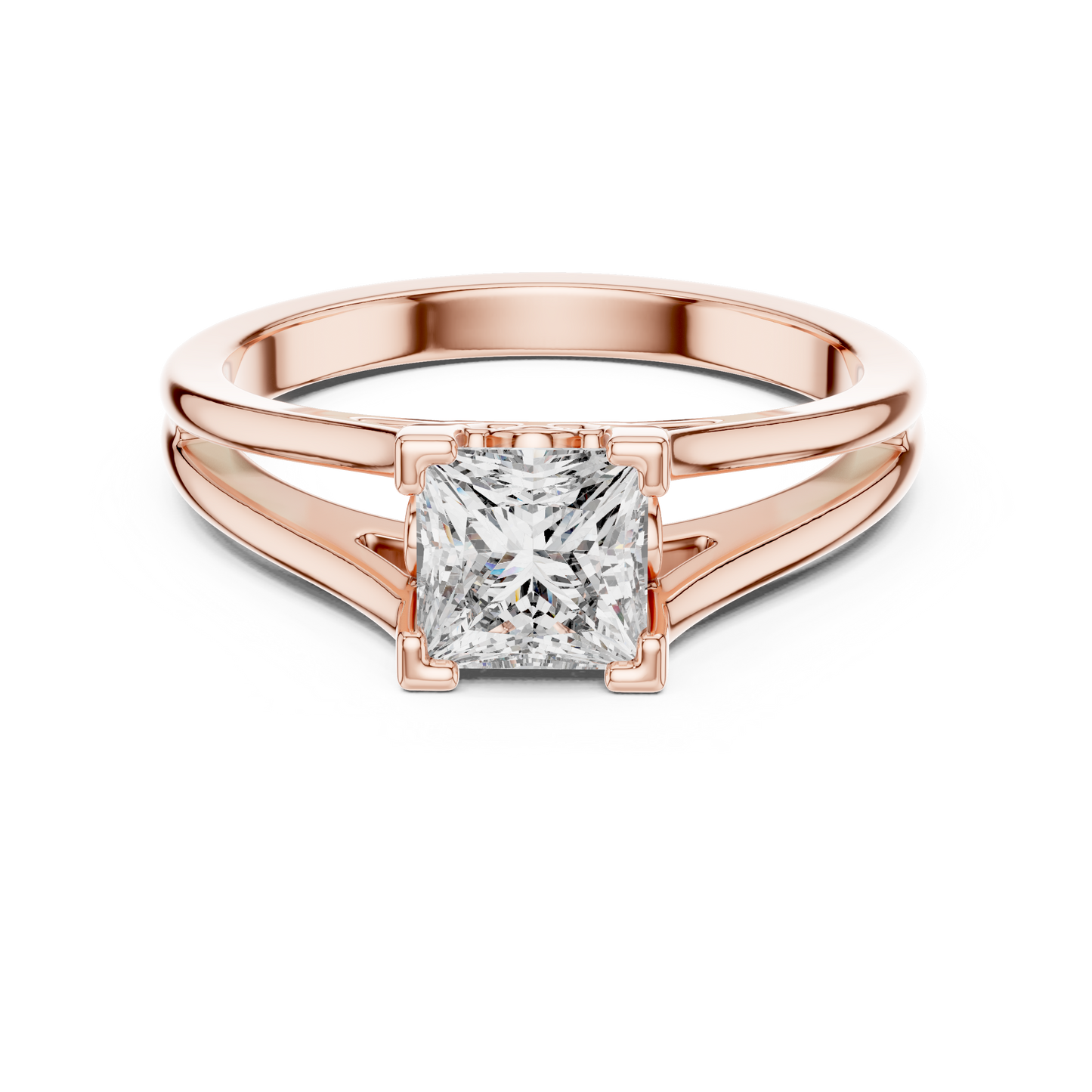 Princess Cut Split Shank Solitaire Engagement Ring 1 CTW