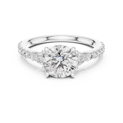 Round Cut Trillion Side Stone Pave Engagement Ring 1.8 CTW