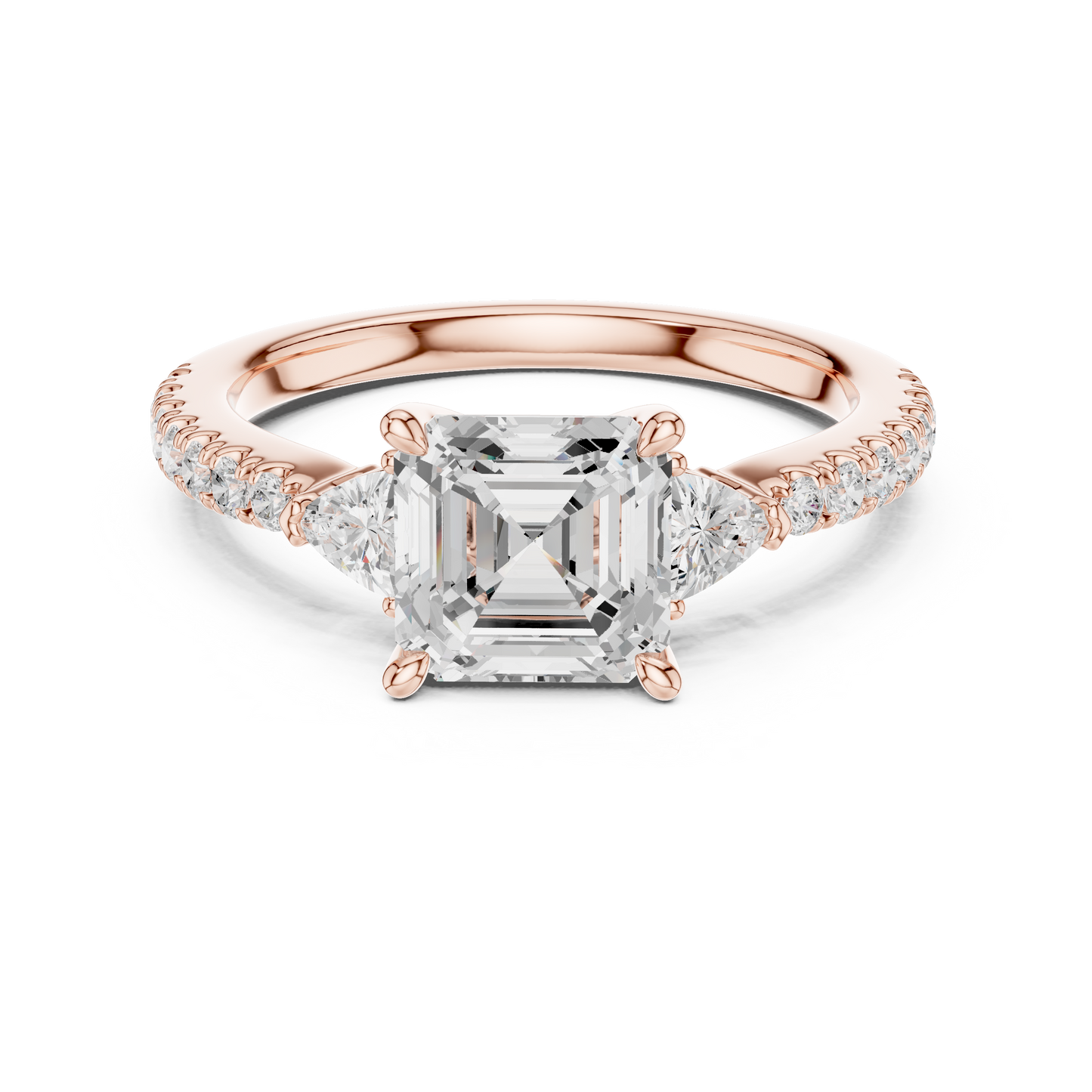 Asscher Cut Trillion Side Stone Pave Engagement Ring 2 CTW