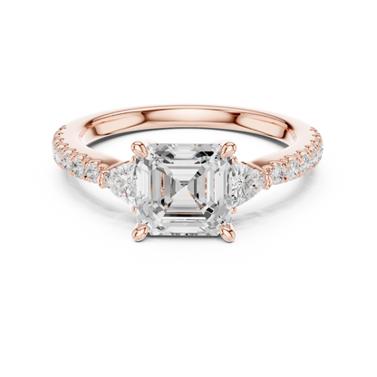 Asscher Cut Trillion Side Stone Pave Engagement Ring 2 CTW
