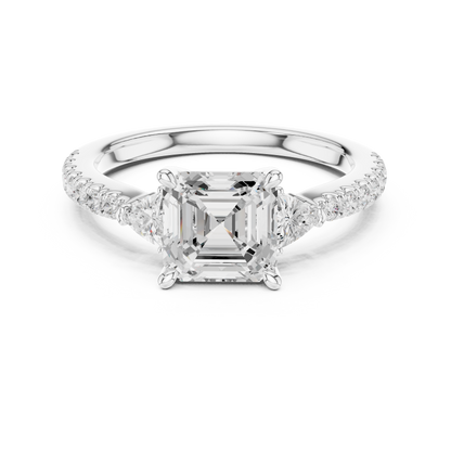 Asscher Cut Trillion Side Stone Pave Engagement Ring 2 CTW