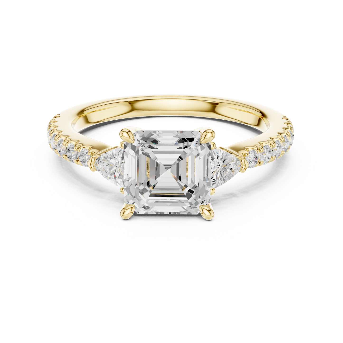 Asscher Cut Trillion Side Stone Pave Engagement Ring 2 CTW