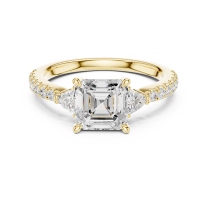 Asscher Cut Trillion Side Stone Pave Engagement Ring 2 CTW