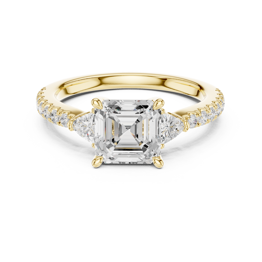 Asscher Cut Trillion Side Stone Pave Engagement Ring 2 CTW