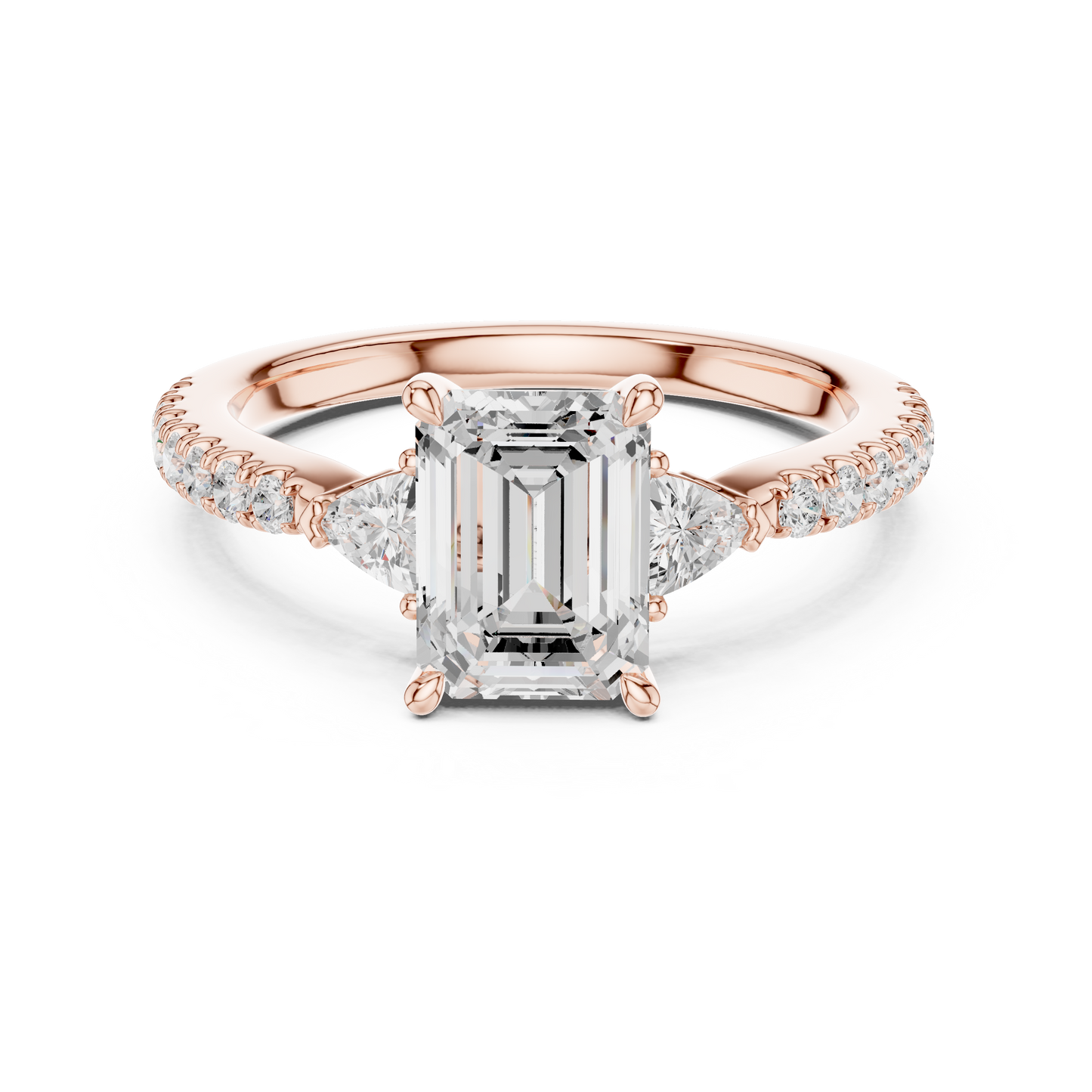 Emerald Cut Trillion Side Stone Pave Engagement Ring 2 CTW