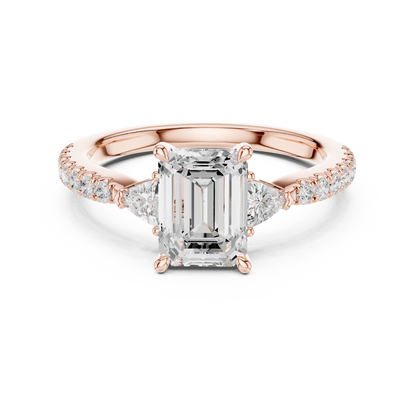 Emerald Cut Trillion Side Stone Pave Engagement Ring 2 CTW