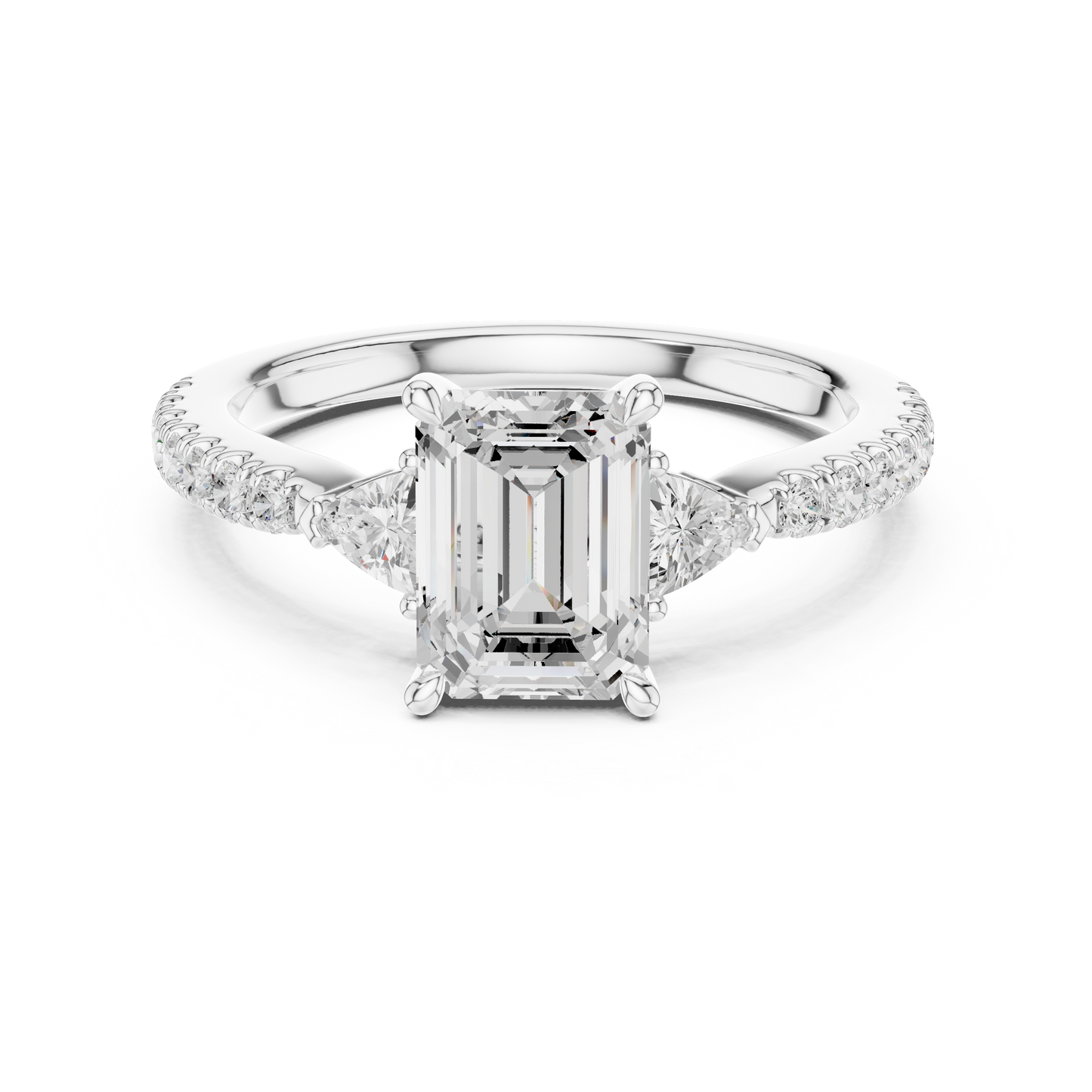 Emerald Cut Trillion Side Stone Pave Engagement Ring 2 CTW