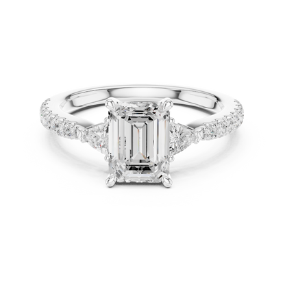 Emerald Cut Trillion Side Stone Pave Engagement Ring 2 CTW