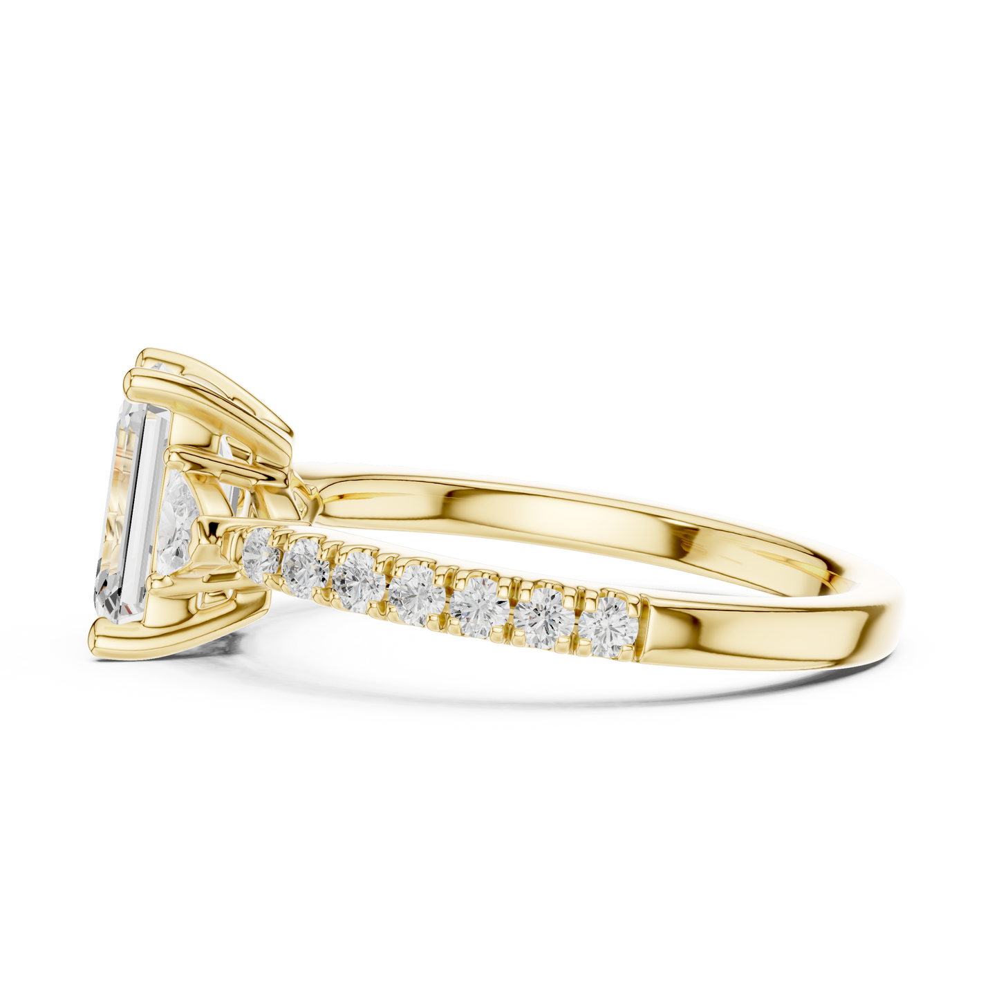Emerald Cut Trillion Side Stone Pave Engagement Ring 2 CTW