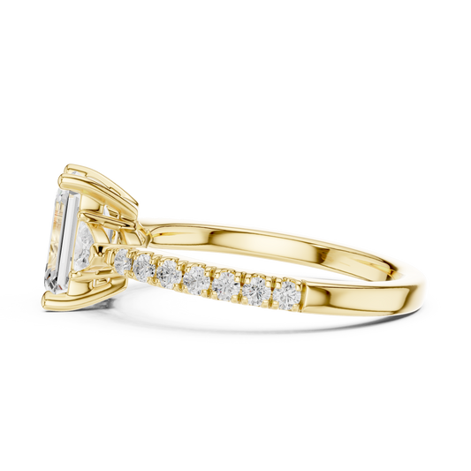 Emerald Cut Trillion Side Stone Pave Engagement Ring 2 CTW