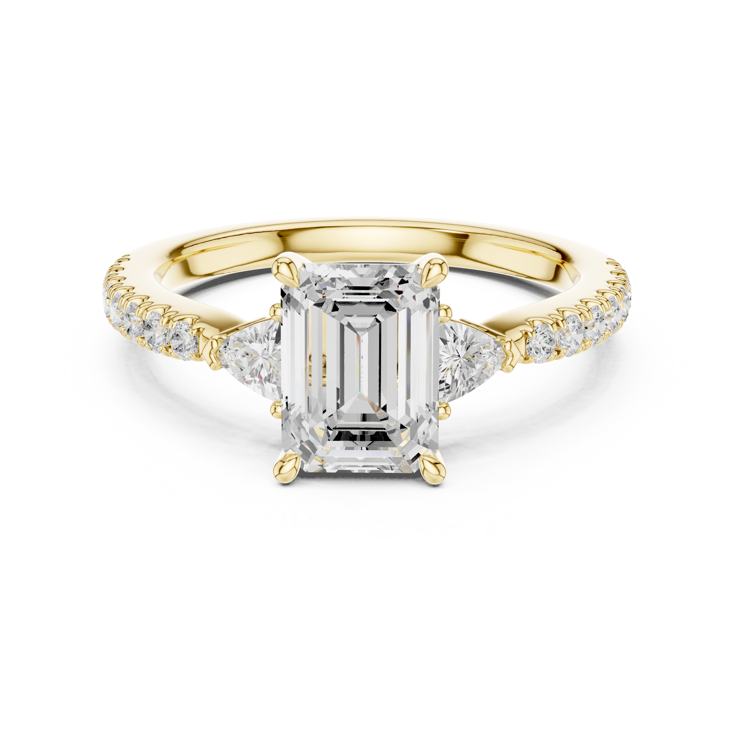 Emerald Cut Trillion Side Stone Pave Engagement Ring 2 CTW