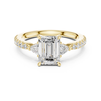 Emerald Cut Trillion Side Stone Pave Engagement Ring 2 CTW