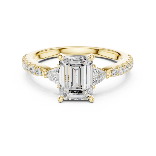 Emerald Cut Trillion Side Stone Pave Engagement Ring 2 CTW