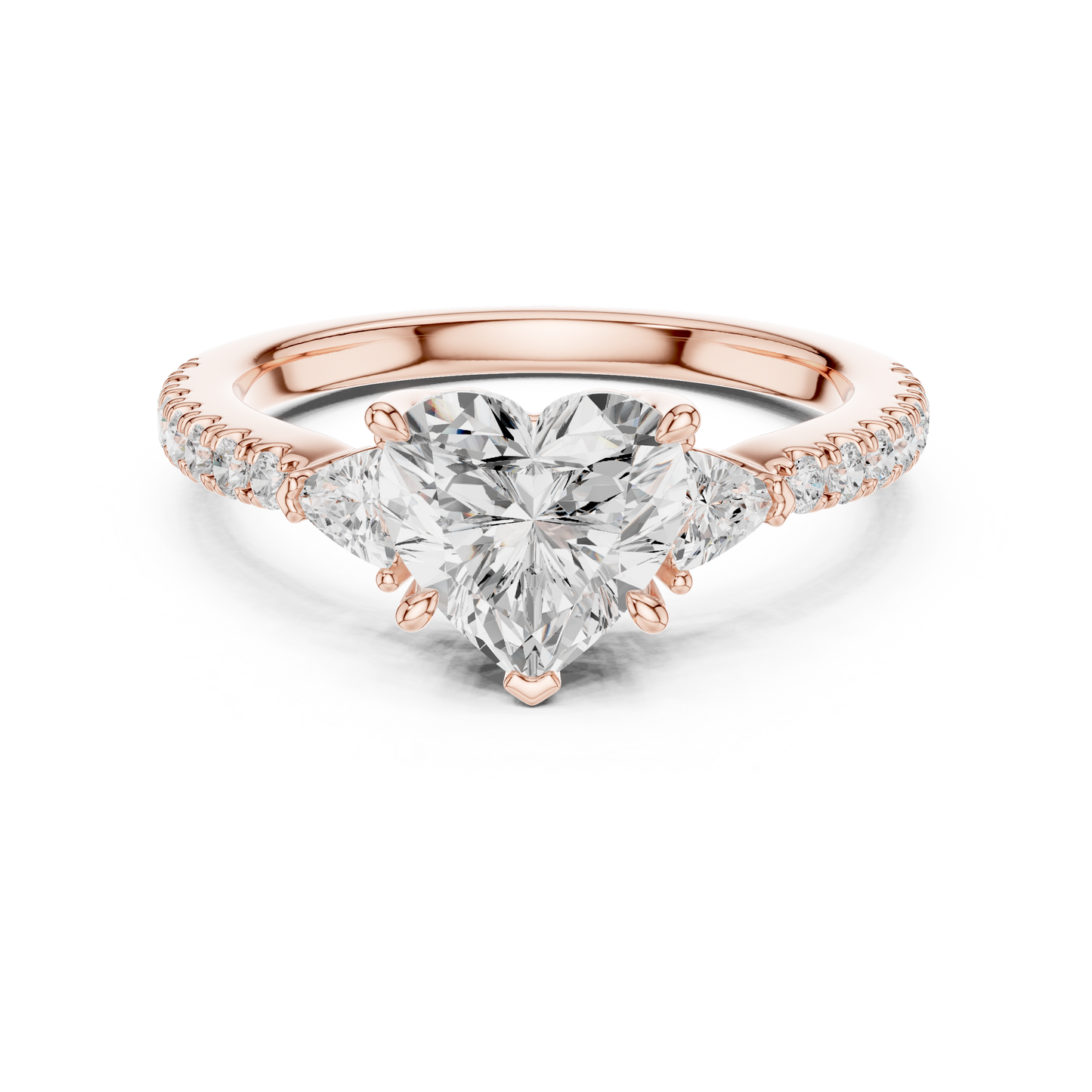 Heart Shape Trillion Side Stone Pave Engagement Ring 2 CTW