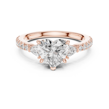 Heart Shape Trillion Side Stone Pave Engagement Ring 2 CTW