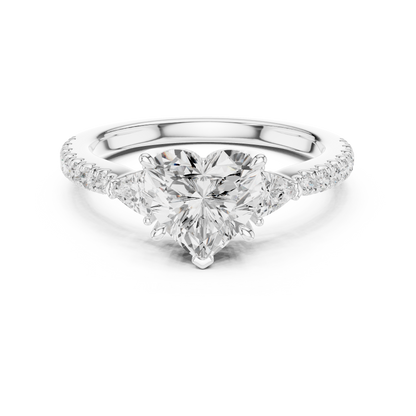 Heart Shape Trillion Side Stone Pave Engagement Ring 2 CTW