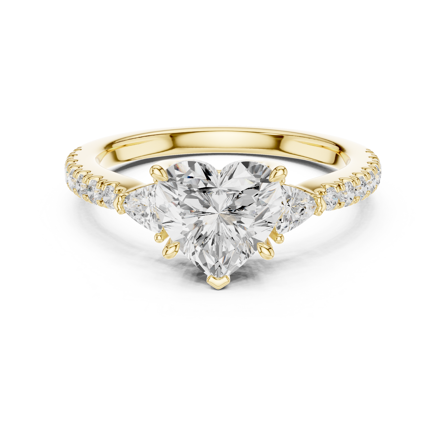 Heart Shape Trillion Side Stone Pave Engagement Ring 2 CTW