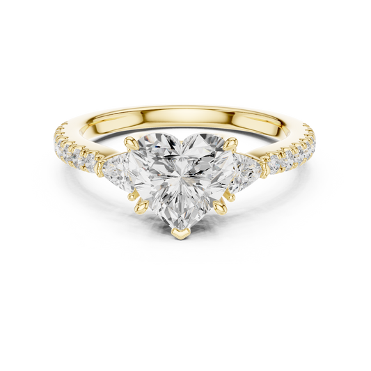 Heart Shape Trillion Side Stone Pave Engagement Ring 2 CTW