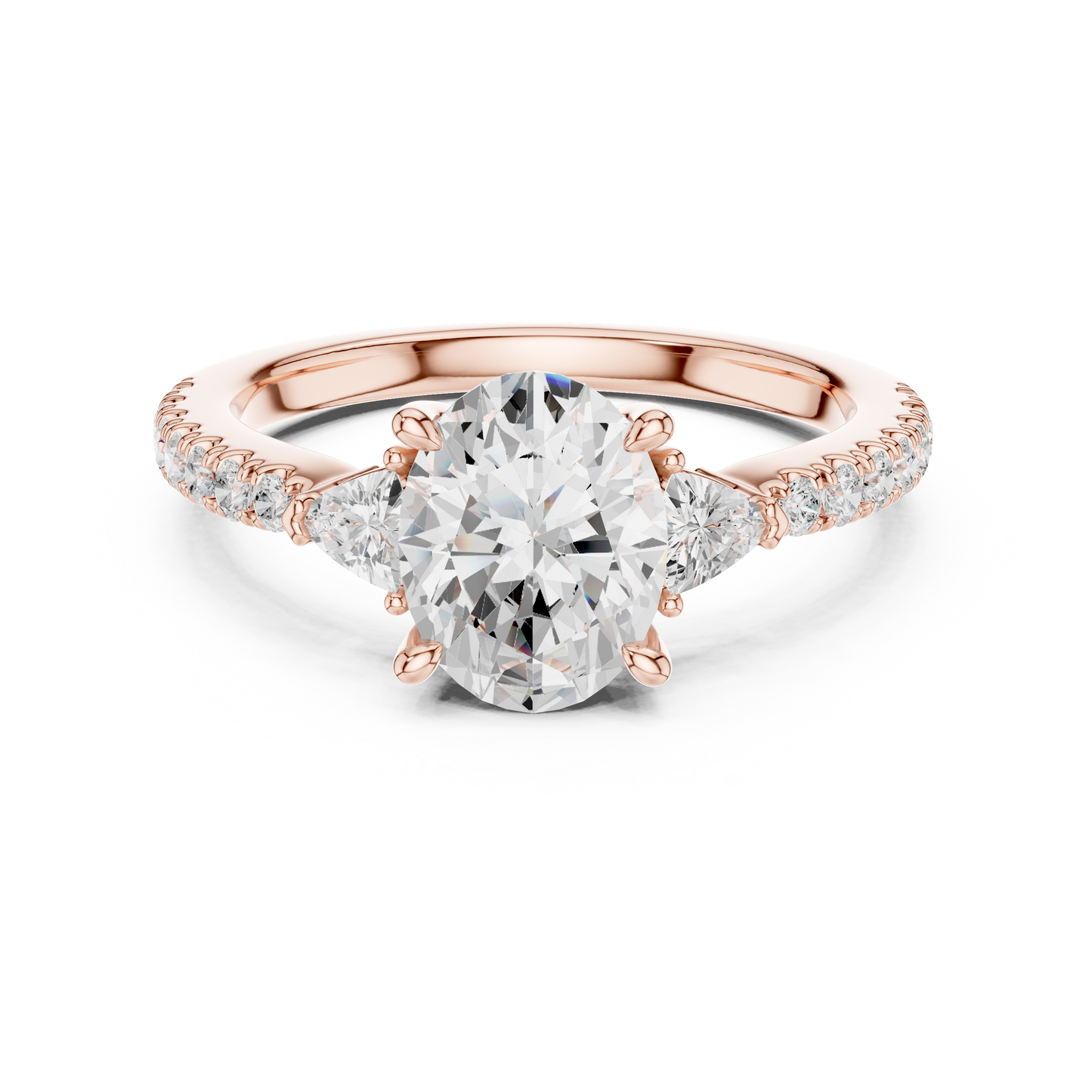 Oval Cut Trillion Side Stone Pave Engagement Ring 2 CTW