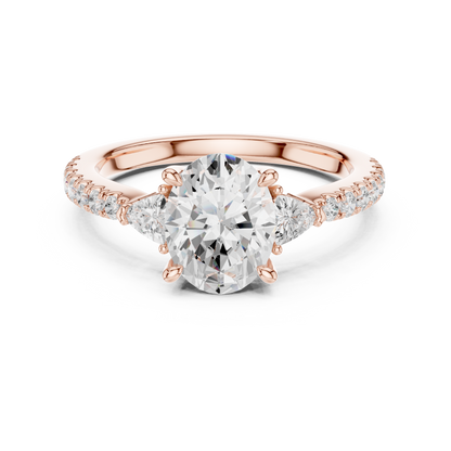 Oval Cut Trillion Side Stone Pave Engagement Ring 2 CTW