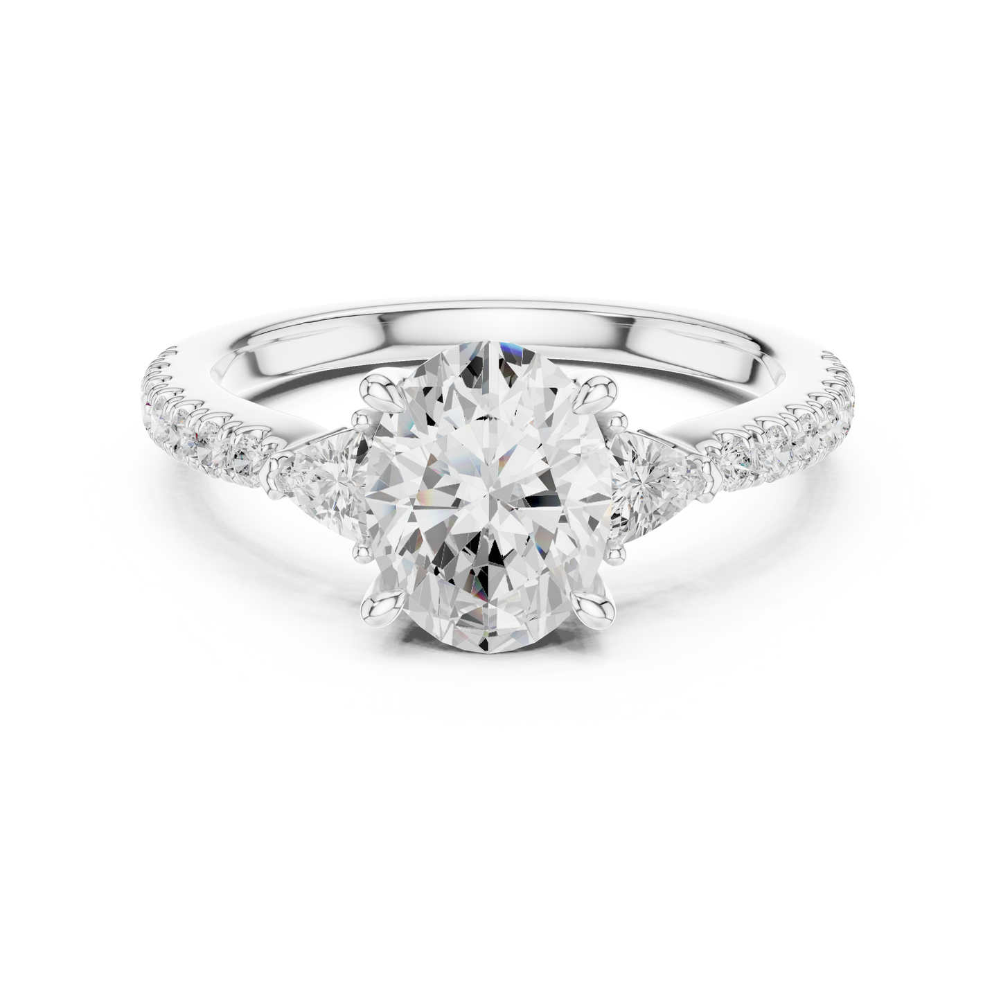 Oval Cut Trillion Side Stone Pave Engagement Ring 2 CTW