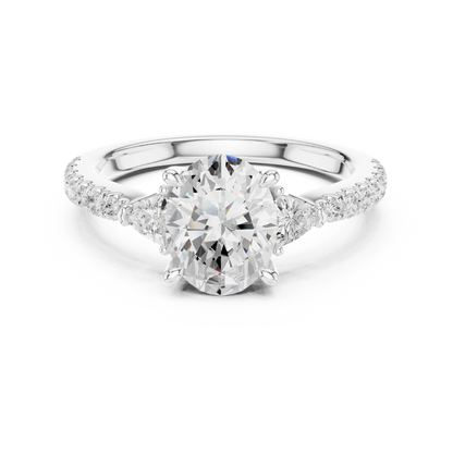 Oval Cut Trillion Side Stone Pave Engagement Ring 2 CTW