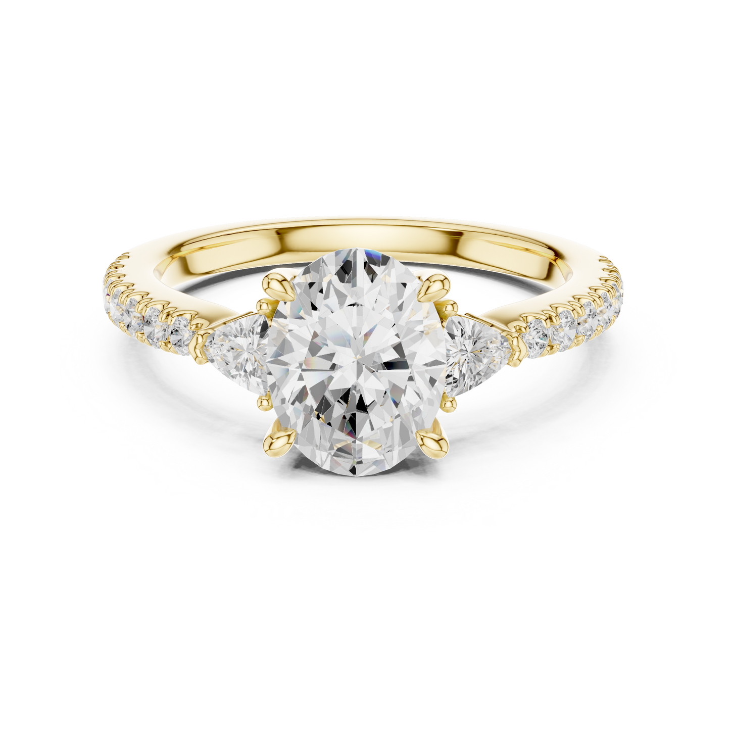 Oval Cut Trillion Side Stone Pave Engagement Ring 2 CTW
