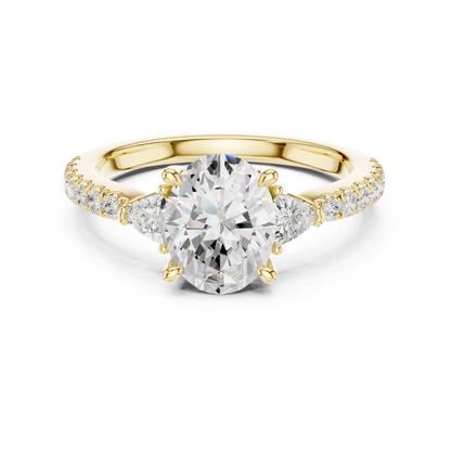Oval Cut Trillion Side Stone Pave Engagement Ring 2 CTW